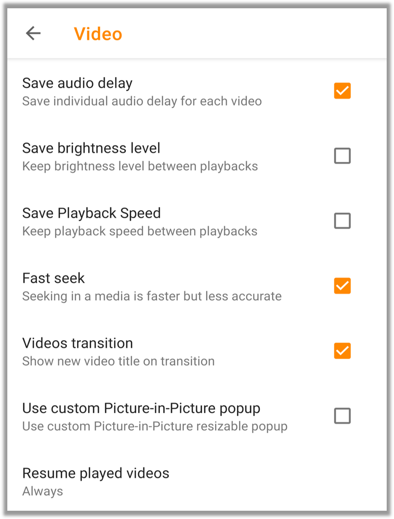 General Video Player Settings