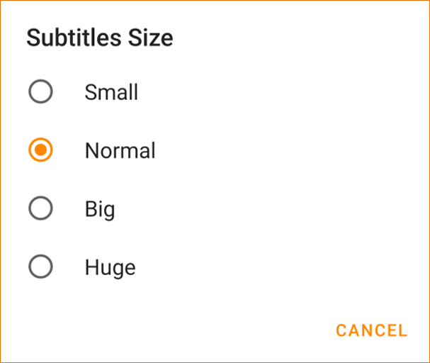 Subtitles size options