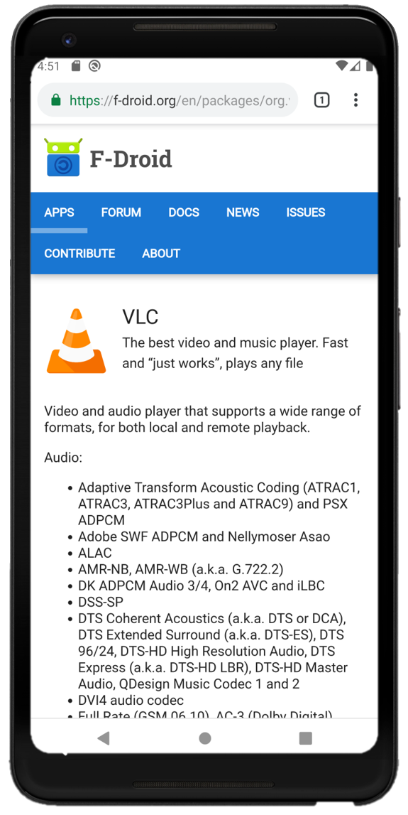 VLC App page